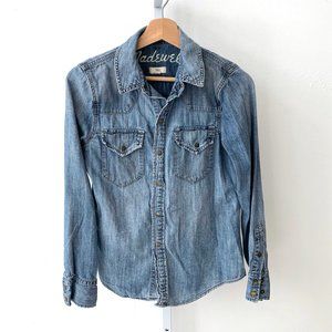 Madewell Western Denim Jean Shirt Snap Up Long Sleeve Cotton Willow Wash Blue S